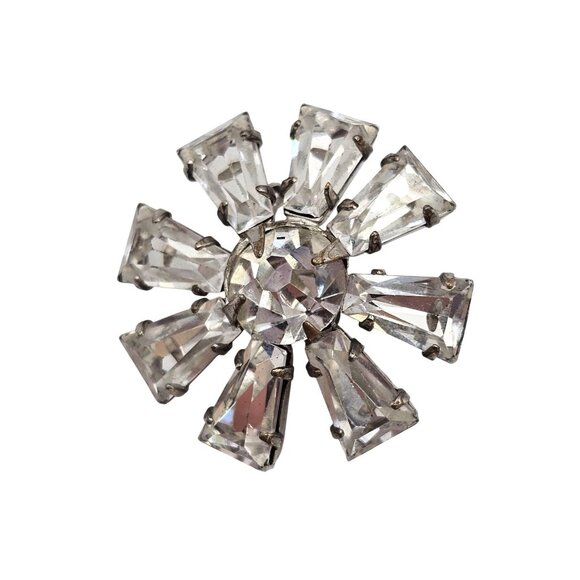 VTG Brooch MCM 40s Silver Tone Floral Snowflake Point Retro Glam Stmt Pin - Picture 1 of 12
